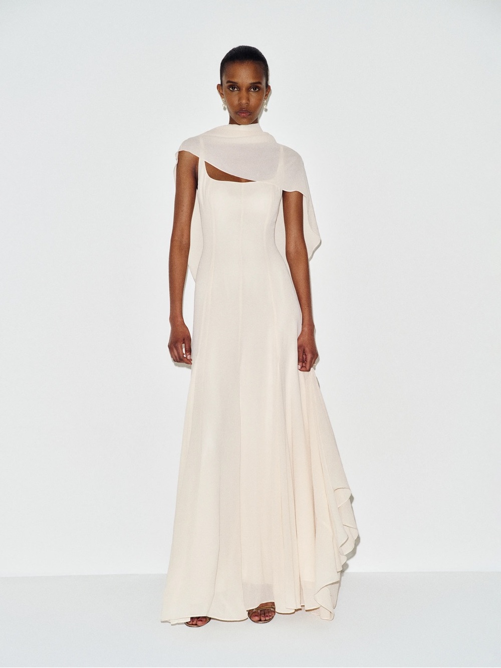 Reformation Cream Draped Maxi Gown with Cape - Picture 1 of 6